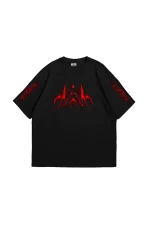 Holographic Red Baskılı Oversize Unisex Siyah Tshirt