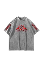 Holographic Red Baskılı Oversize Unisex Yıkamalı Beyaz Tshirt