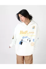 Holy Powers Beyaz Oversize Unisex Kapüşonlu Sweatshirt