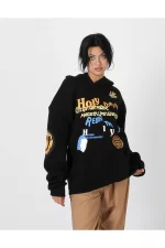 Holy Powers Siyah Oversize Unisex Kapüşonlu Sweatshirt