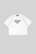 I Only Yazı Baskılı Beyaz Crop Top