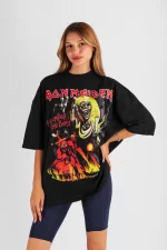 IronMaiden Baskılı Siyah Oversize Unisex Tshirt