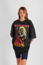 IronMaiden Baskılı Yıkamalı Oversize Unisex Tshirt