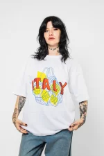 İtaly Lemon Baskılı Oversize Unisex Beyaz Tshirt