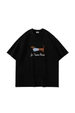 Je Taime Paris Baskılı Oversize Unisex Siyah Tshirt