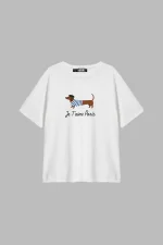Je Taime Paris Baskılı Relaxed Fit Beyaz Kadın Tshirt