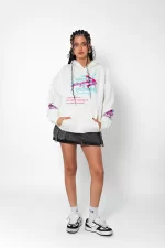 Jinx Arcane Baskılı Oversize Unisex Beyaz Hoodie