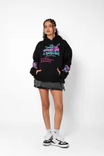 Jinx Arcane Baskılı Oversize Unisex Siyah Hoodie