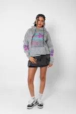 Jinx Arcane Baskılı Oversize Unisex Yıkamalı Beyaz Hoodie