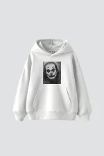 JKR İllusion Baskılı Oversize Unisex Premium Beyaz Hoodie