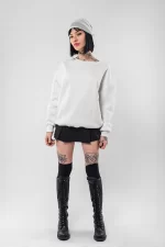 Kapüşonsuz Basic Oversize Unisex Beyaz Sweatshirt