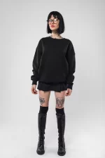 Kapüşonsuz Basic Oversize Unisex Siyah Sweatshirt