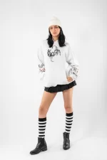 Korn Baskılı Oversize Unisex Beyaz Hoodie