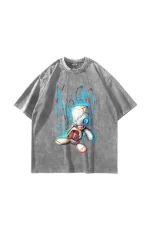 Korn Sos Doll Baskılı Oversize Unisex Yıkamalı Beyaz Tshirt