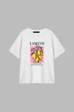 Lemon Baskılı Relaxed Fit Beyaz Kadın Tshirt