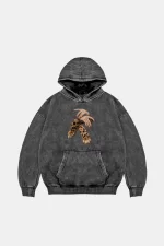 Leopar Hand Baskılı Oversize Unisex Premium Yıkamalı Siyah Hoodie