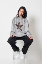 Leopar Starz Baskılı Oversize Unisex Premium Yıkamalı Beyaz Hoodie