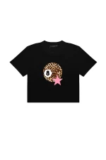 Leopard Billiard Ball Baskılı Siyah Crop Top