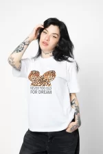 Leopard For Dream Baskılı Relaxed Fit Beyaz Kadın Tshirt