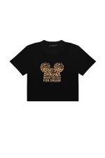 Leopard For Dream Baskılı Siyah Crop Top