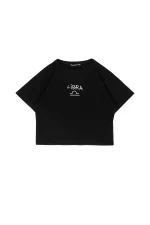 Libra Baskılı Siyah Crop Top