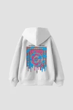 Liquid Rug Baskılı Oversize Unisex Beyaz Hoodie