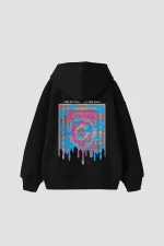 Liquid Rug Baskılı Oversize Unisex Siyah Hoodie