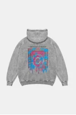 Liquid Rug Baskılı Oversize Unisex Yıkamalı Beyaz Hoodie