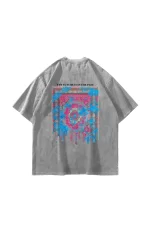 Liquid Rug Baskılı Oversize Unisex Yıkamalı Beyaz Tshirt