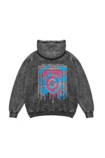 Liquid Rug Baskılı Oversize Unisex Yıkamalı Siyah Hoodie