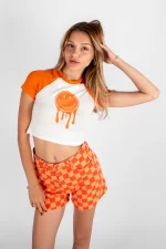 Liquid Smile Baskılı Kadın Turuncu Crop Tshirt