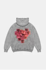 Love Baskılı Oversize Unisex Yıkamalı Beyaz Hoodie