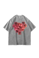 Love Baskılı Oversize Unisex Yıkamalı Beyaz Tshirt