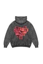 Love Baskılı Oversize Unisex Yıkamalı Siyah Hoodie