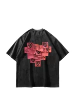 Love Baskılı Oversize Unisex Yıkamalı Siyah Tshirt