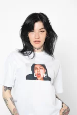 Love Photo Baskılı Relaxed Fit Beyaz Kadın Tshirt
