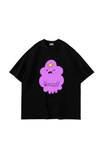 Lumpy Space Princess Baskılı Oversize Unisex Siyah Tshirt