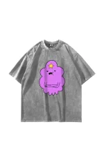 Lumpy Space Princess Baskılı Oversize Unisex Yıkamalı Beyaz Tshirt