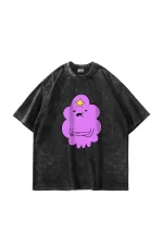 Lumpy Space Princess Baskılı Oversize Unisex Yıkamalı Siyah Tshirt