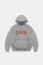 Lylies Kırmızı Taş Baskılı Oversize Unisex Yıkamalı Beyaz Hoodie