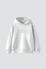 Lylies Taş Baskılı Oversize Unisex Beyaz Hoodie