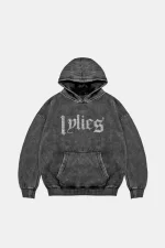 Lylies Taş Baskılı Oversize Unisex Yıkamalı Siyah Hoodie