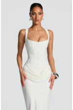 Maxi Scuba Crep Beyaz Fit Elbise
