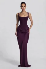 Maxi Scuba Crep Mürdüm Fit Elbise