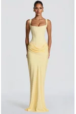 Maxi Scuba Crep Sarı Fit Elbise