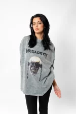 Megadeth Baskılı Beyaz Yıkamalı Unisex Oversize Tshirt