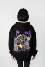 Metallica Mor Sırt Baskılı Siyah Oversize Kapüşonlu Sweatshirt