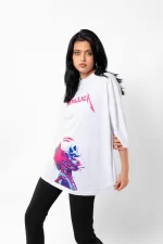 Metallica Neon Pembe Baskılı Beyaz Unisex Oversize Tshirt