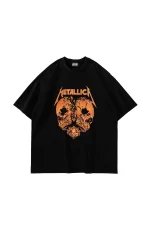 Metallica Skull head Baskılı Oversize Unisex Siyah Tshirt