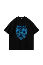 Metallica Skull head V2 Baskılı Oversize Unisex Siyah Tshirt